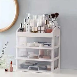 4-layer transparent cosmetic storage box with three drawers for desktop and dressing table organization

