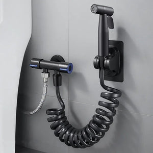 Brushed stainless steel handheld bidet sprayer with single cold water faucet for toilet use

