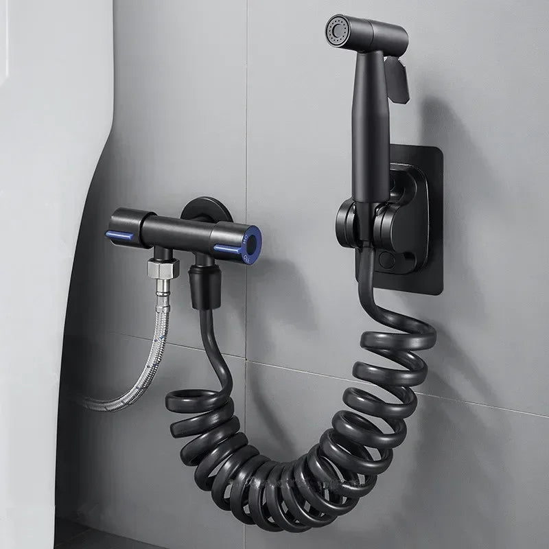 Brushed stainless steel handheld bidet sprayer with single cold water faucet for toilet use

