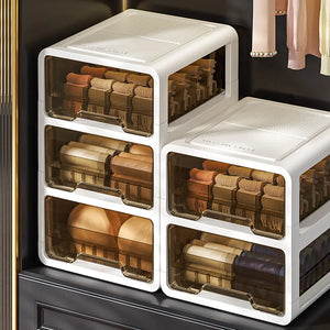 Thickened clear stackable drawer storage box for organizing underwear, socks, and clothing in closet

