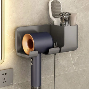 No-Drill Wall Hair Dryer Holder – Bathroom Shelf with Storage Box & Blower Stand

Wall-mounted no-drill plastic hair dryer holder with storage box for bathroom use

