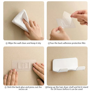 No-Drill Wall Hair Dryer Holder – Bathroom Shelf with Storage Box & Blower Stand
