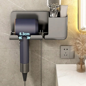 No-Drill Wall Hair Dryer Holder – Bathroom Shelf with Storage Box & Blower Stand