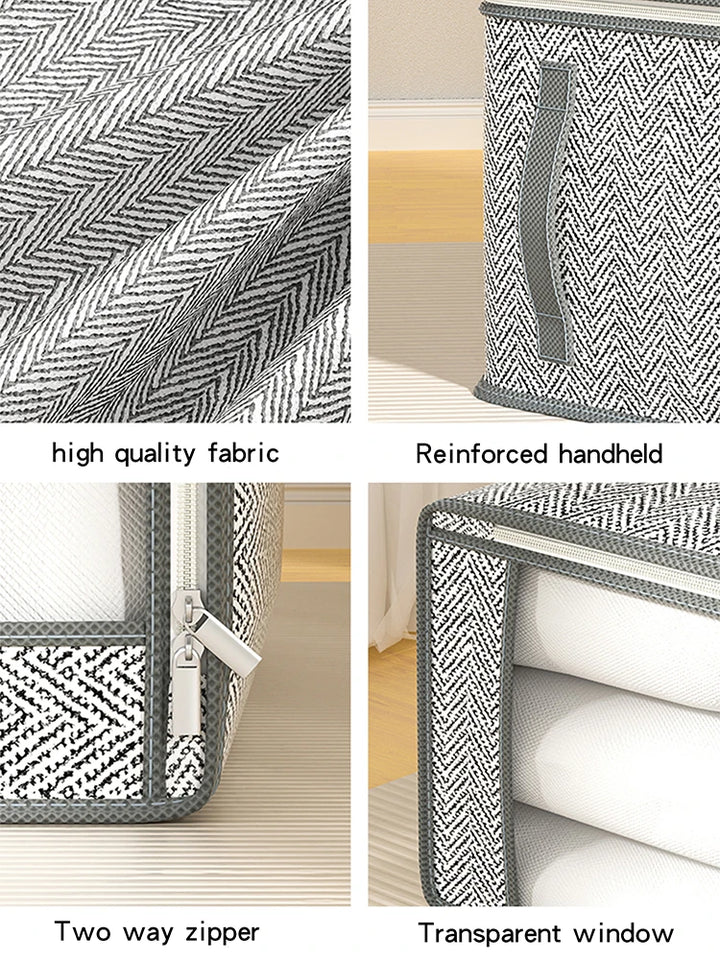 Gray Clothes & Quilt Storage Bag – Waterproof Wardrobe Organizer with Transparent Window