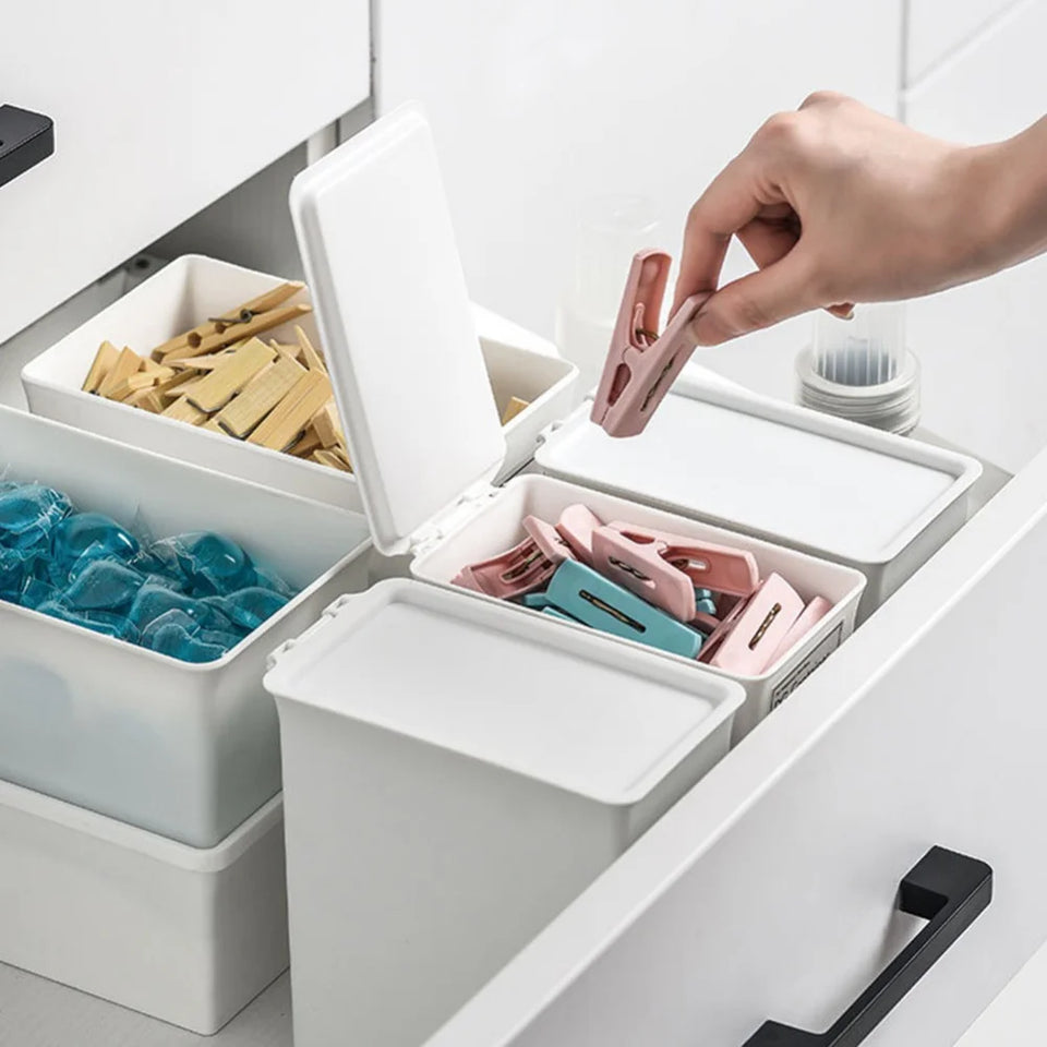Kitchen Sundry Storage Box – Desktop Organizer with Lid for Laundry, Beads, Powder, and Clothes Clips