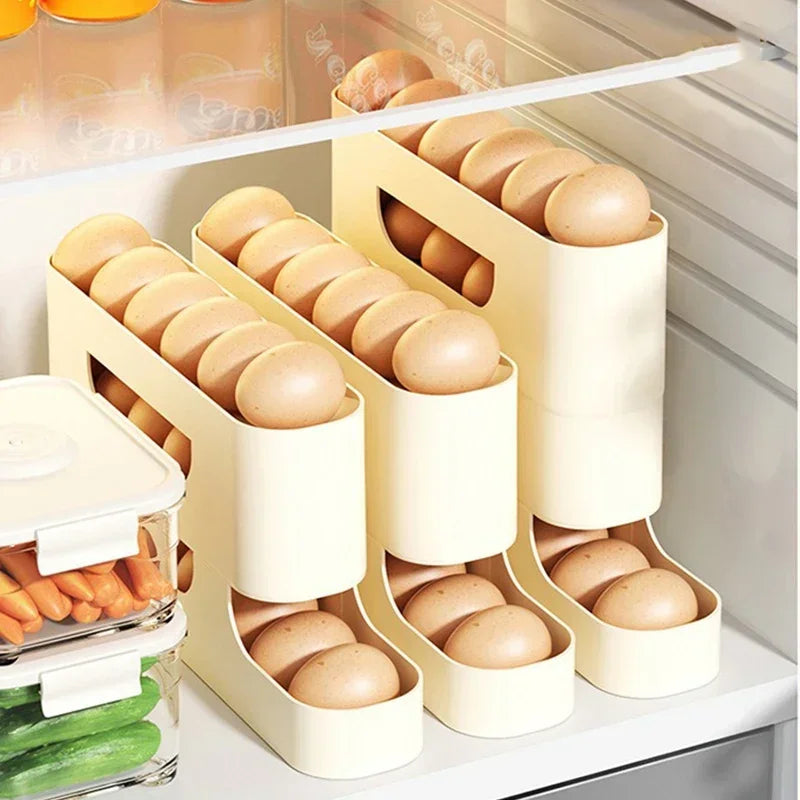 4-Layer Slide Egg Storage Box – Automatic Egg Rolling Ladder Style for Refrigerator, Large Capacity
