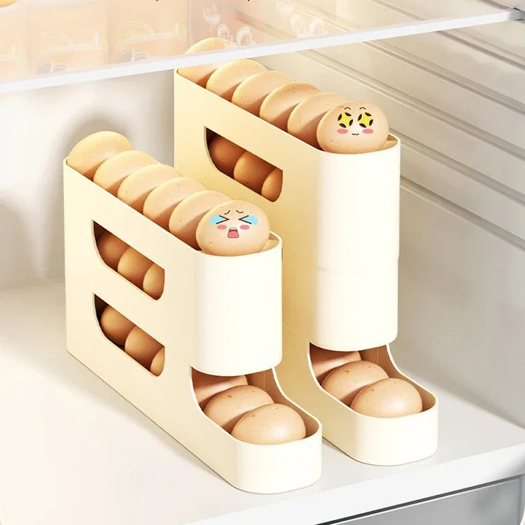 4-Layer Slide Egg Storage Box – Automatic Egg Rolling Ladder Style for Refrigerator, Large Capacity
