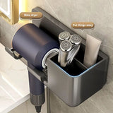 No-Drill Wall Hair Dryer Holder – Bathroom Shelf with Storage Box & Blower Stand
