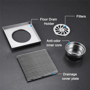 304 Stainless Steel Linear Floor Drain – Square Bathroom & Outdoor Courtyard Drain (12–30cm)