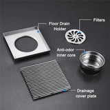 304 Stainless Steel Linear Floor Drain – Square Bathroom & Outdoor Courtyard Drain (12–30cm)
