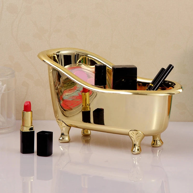 Golden Bathtub Cosmetic Organizer Box