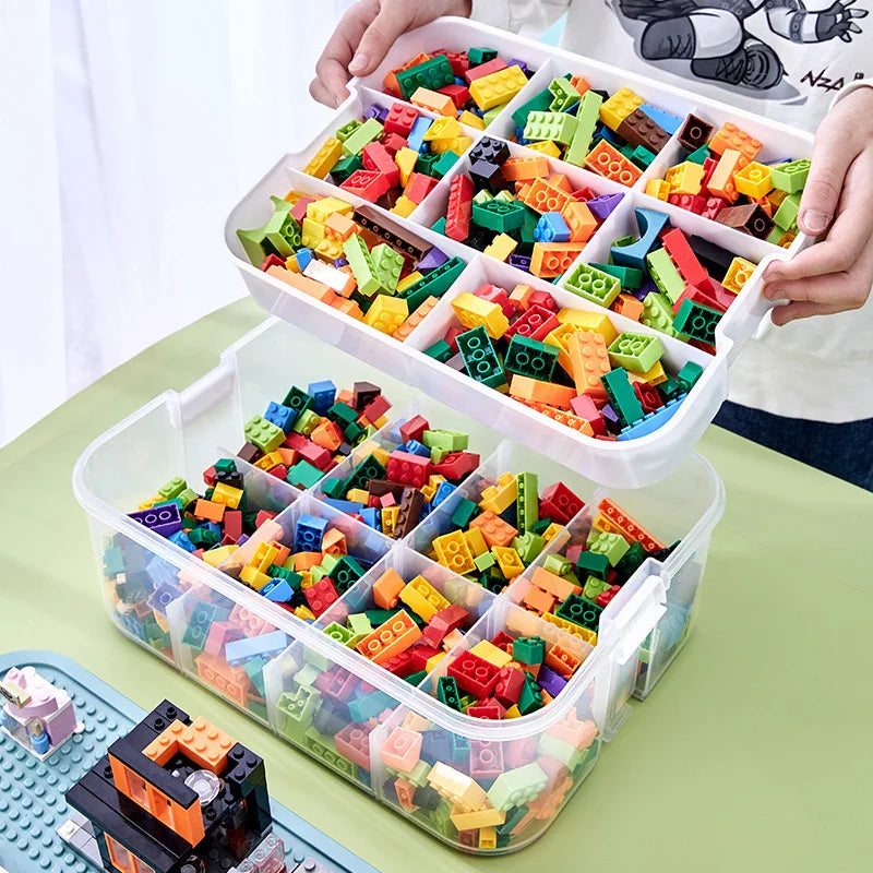 Kids Building Blocks Storage Box – Stackable Organizer Case with Handle