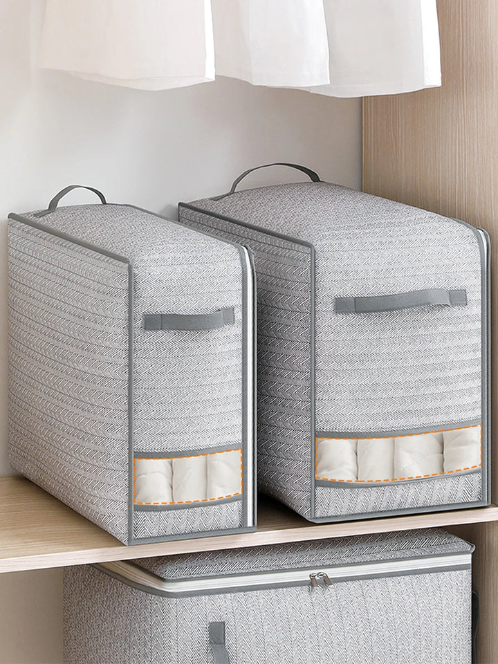 Gray Clothes & Quilt Storage Bag – Waterproof Wardrobe Organizer with Transparent Window