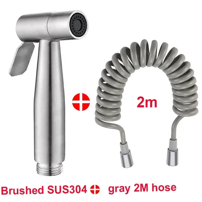 Brushed Stainless Steel Handheld Bidet Sprayer Set – Single Cold Water Faucet