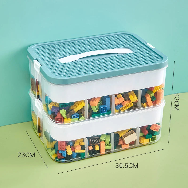 Kids Building Blocks Storage Box – Stackable Organizer Case with Handle