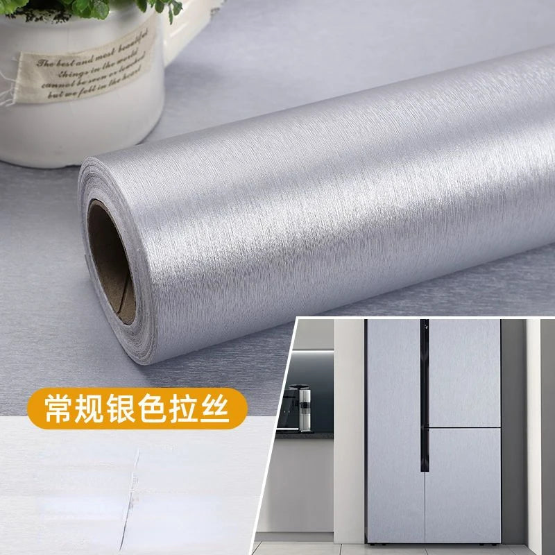 Self-adhesive Brushed Sticker Stainless Steel Air Conditioner Washing Machine Cabinet Door Waterproof Wallpaper Home Decoration
