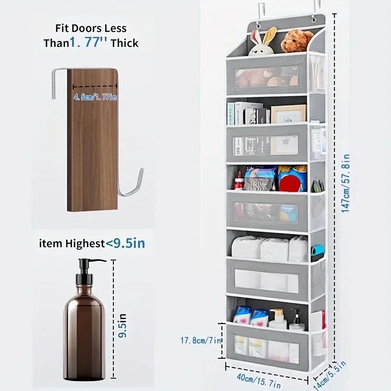 5-Shelf Hanging Organizer with Large Pockets – Over Door Storage