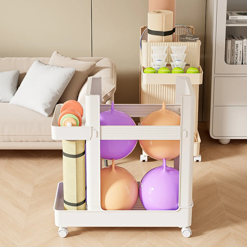 Yoga Mat & Sports Equipment Storage Rack with Wheels – Home Gym Organizer Basket