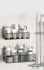 Punch-Free Bathroom Wall Storage Rack – Self-Adhesive Iron Mesh Shelf