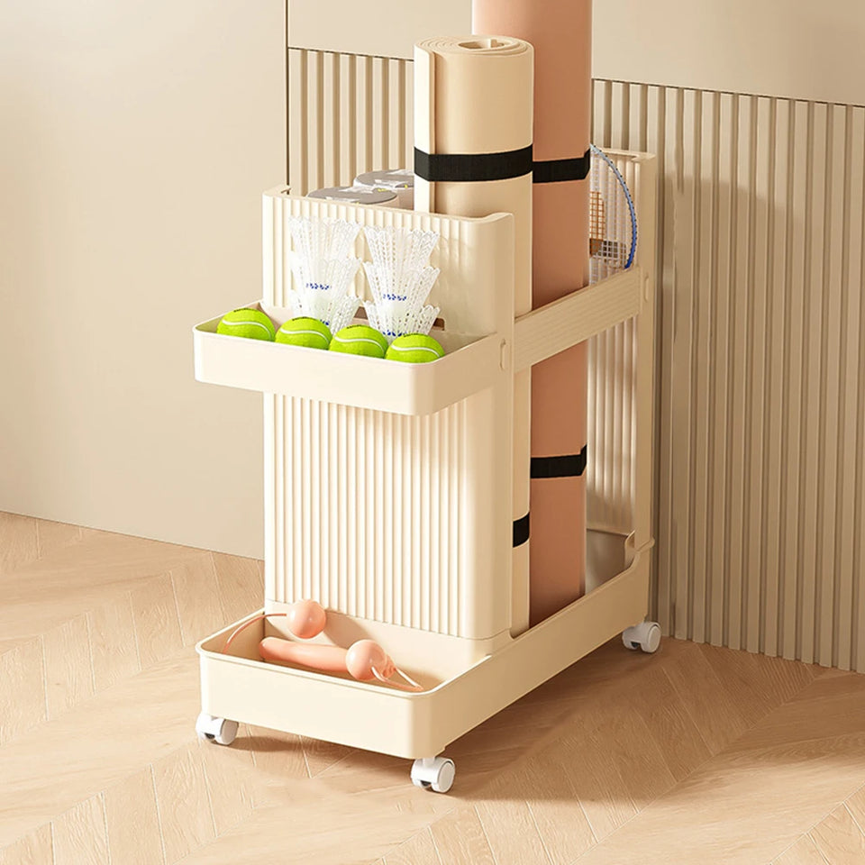 Yoga Mat & Sports Equipment Storage Rack with Wheels – Home Gym Organizer Basket