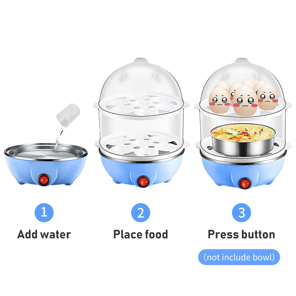 Double Layer Egg Cooker – 14 Egg Capacity Electric Boiler with Auto Shut-Off & Measuring Cup