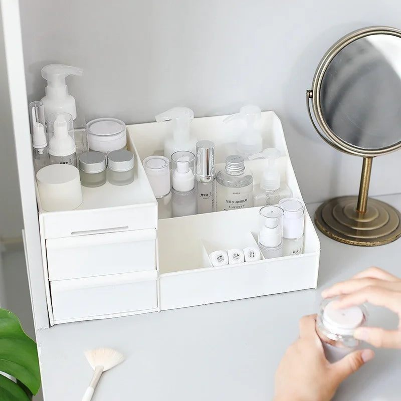 Large Capacity Makeup Organizer Box with Drawers – Cosmetic Storage Shelf for Dressing Table & Skincare