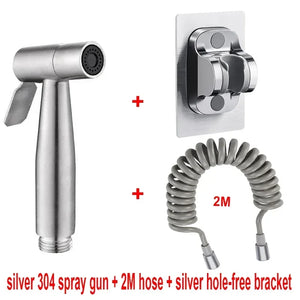 Brushed Stainless Steel Handheld Bidet Sprayer Set – Single Cold Water Faucet