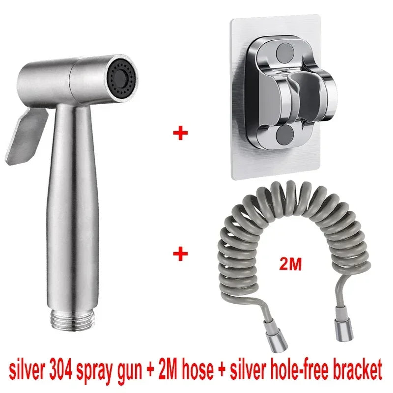 Brushed Stainless Steel Handheld Bidet Sprayer Set – Single Cold Water Faucet