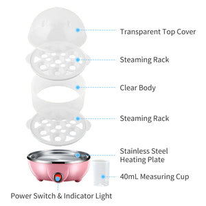 Double Layer Egg Cooker – 14 Egg Capacity Electric Boiler with Auto Shut-Off & Measuring Cup