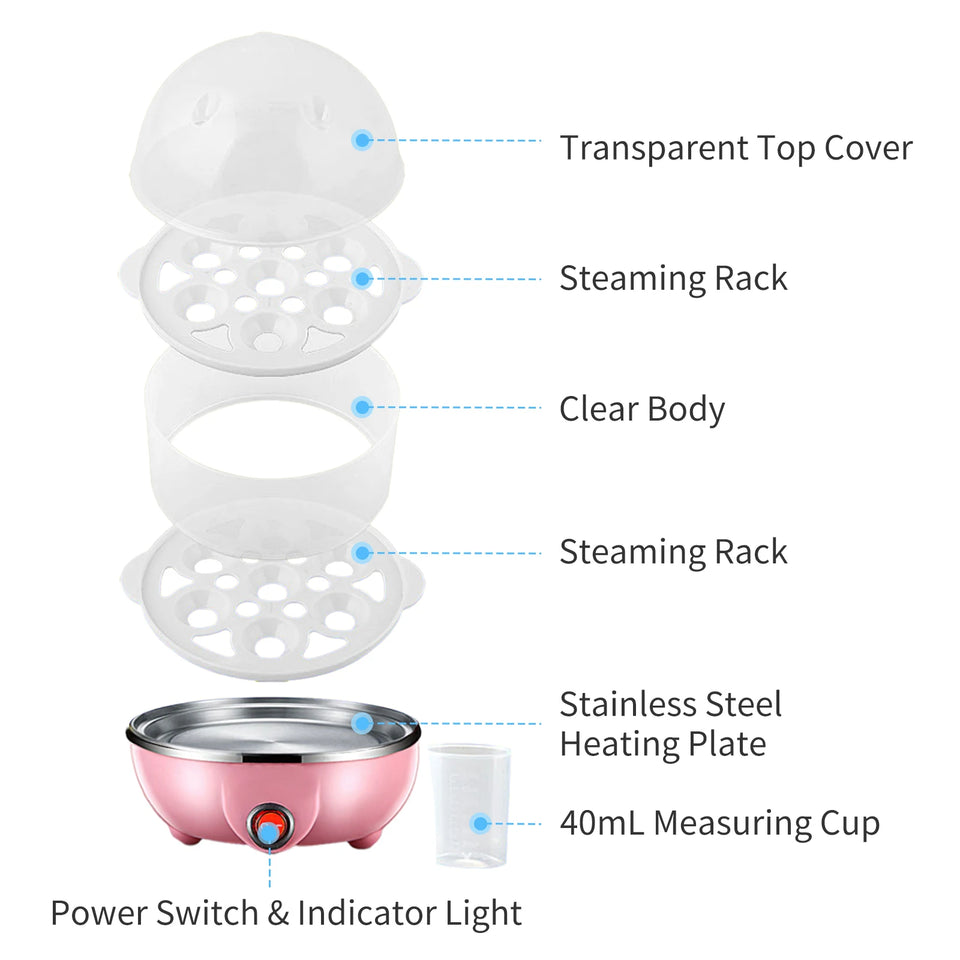 Double Layer Egg Cooker – 14 Egg Capacity Electric Boiler with Auto Shut-Off & Measuring Cup