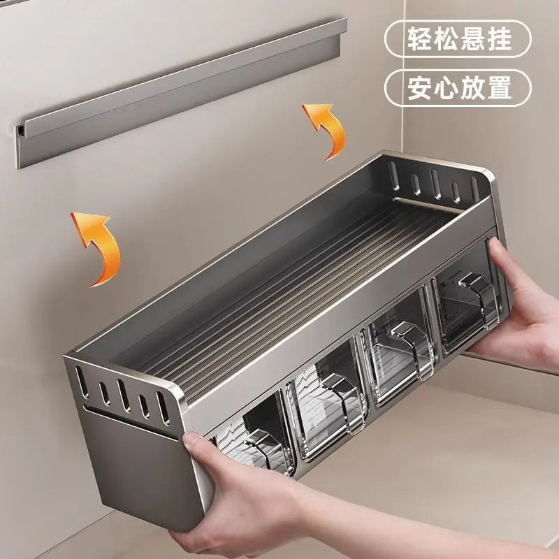 Stainless Steel Wall-Mounted Spice Rack – Multi-Functional Kitchen Storage Box