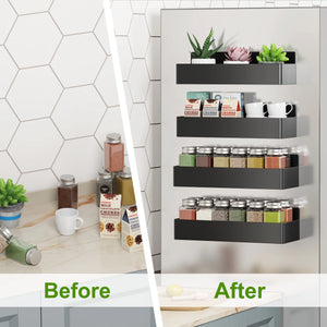 Magnetic Spice Rack Set – 4PCS Fridge Side Shelves & Cabinet Organizer for Kitchen