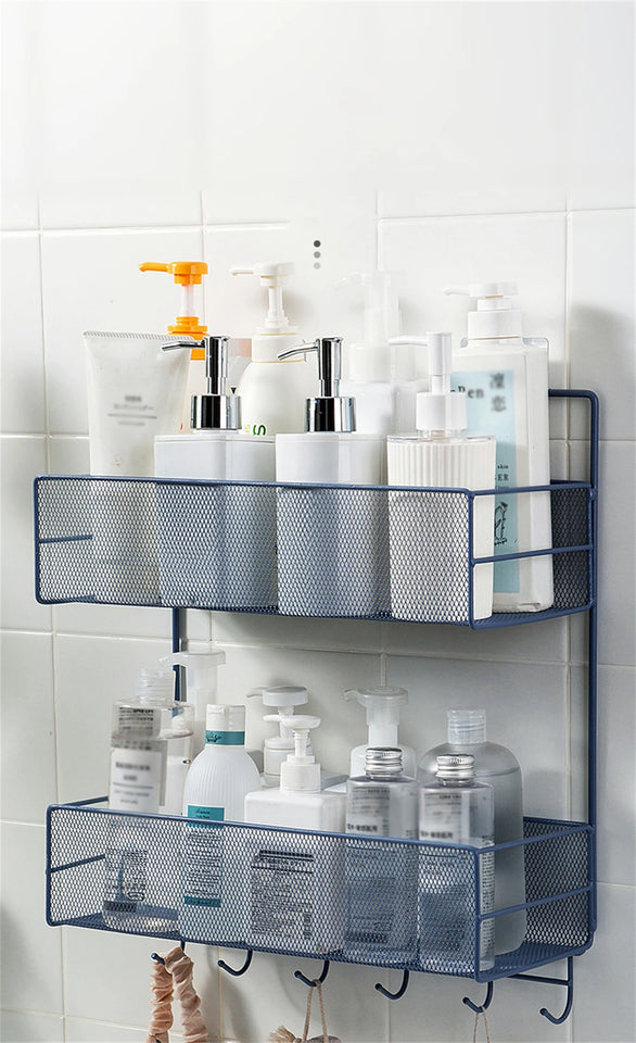 Punch-Free Bathroom Wall Storage Rack – Self-Adhesive Iron Mesh Shelf