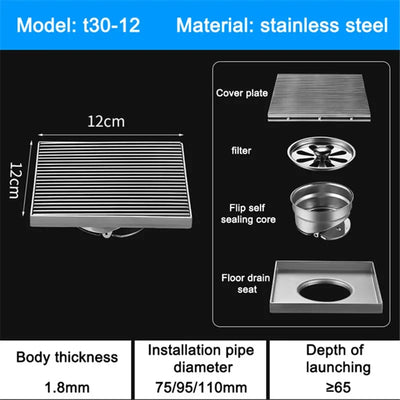 Large Floor Drain 304 Stainless Steel 12/15/20/30cm Square Linear Bathroom Floor Drains Outdoor Courtyard Large Diameter Drain