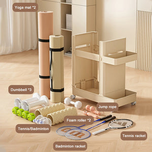 Yoga Mat & Sports Equipment Storage Rack with Wheels – Home Gym Organizer Basket