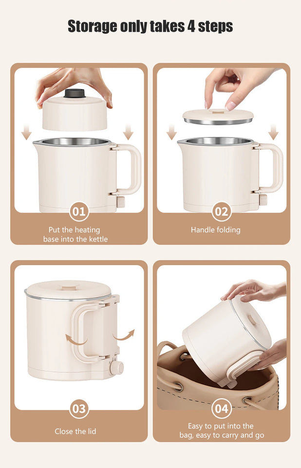 Folding Electric Kettle 220V – 304 Stainless Steel Portable Water & Noodle Cooker