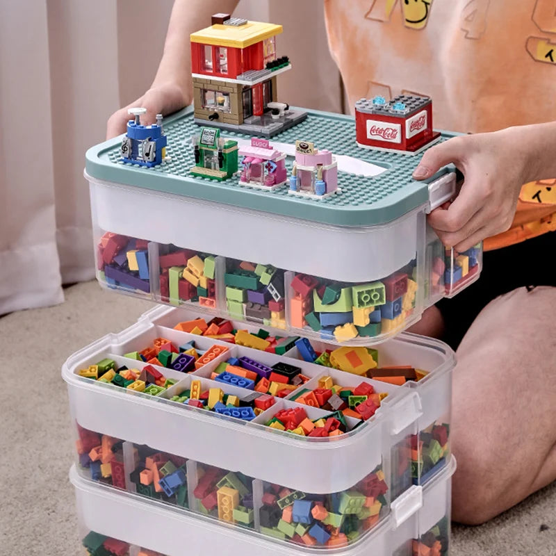 Kids Building Blocks Storage Box – Stackable Organizer Case with Handle