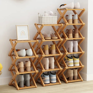 2–6 Tier Foldable Bamboo Shoe Rack – Breathable Home Shoe Shelf, Space-Saving Storage Organizer