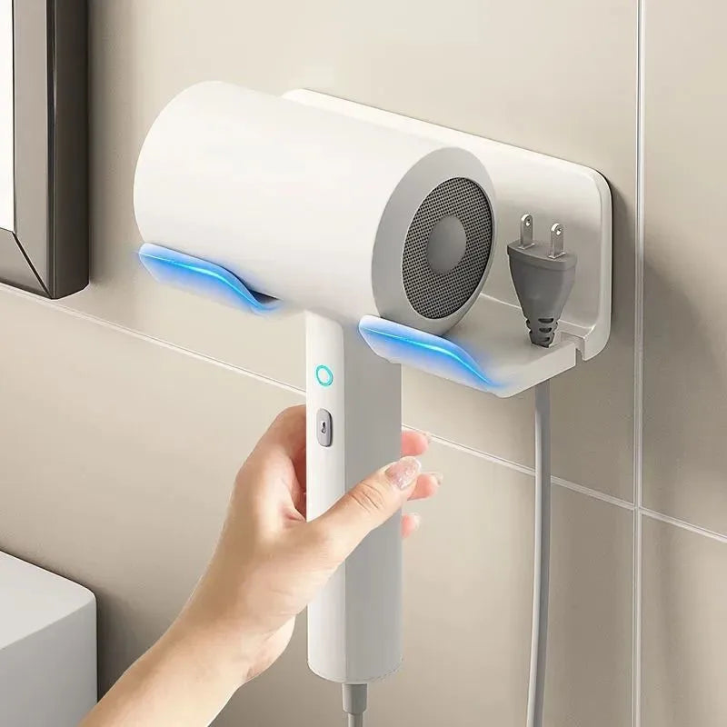 No-Drill Wall Hair Dryer Holder – Bathroom Shelf with Storage Box & Blower Stand