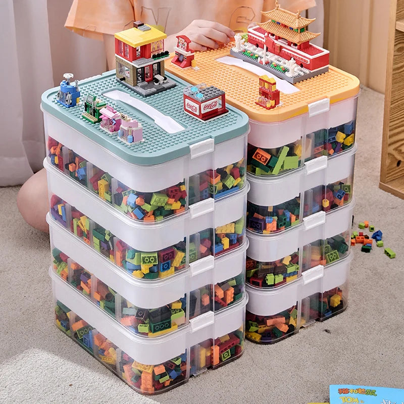 Kids Building Blocks Storage Box – Stackable Organizer Case with Handle