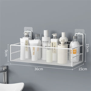 Punch-Free Bathroom Wall Storage Rack – Self-Adhesive Iron Mesh Shelf