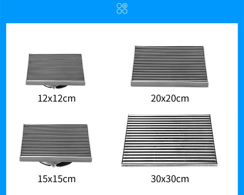 Large Floor Drain 304 Stainless Steel 12/15/20/30cm Square Linear Bathroom Floor Drains Outdoor Courtyard Large Diameter Drain