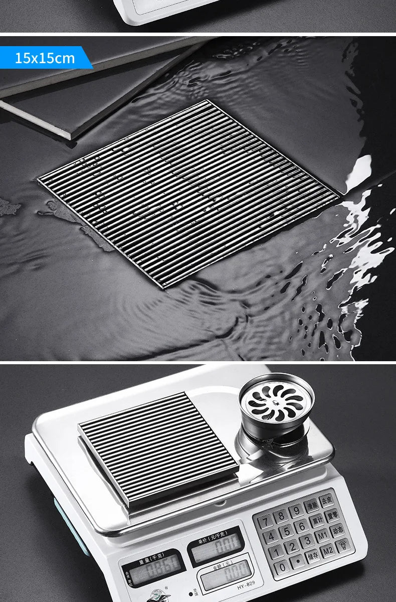 Large Floor Drain 304 Stainless Steel 12/15/20/30cm Square Linear Bathroom Floor Drains Outdoor Courtyard Large Diameter Drain