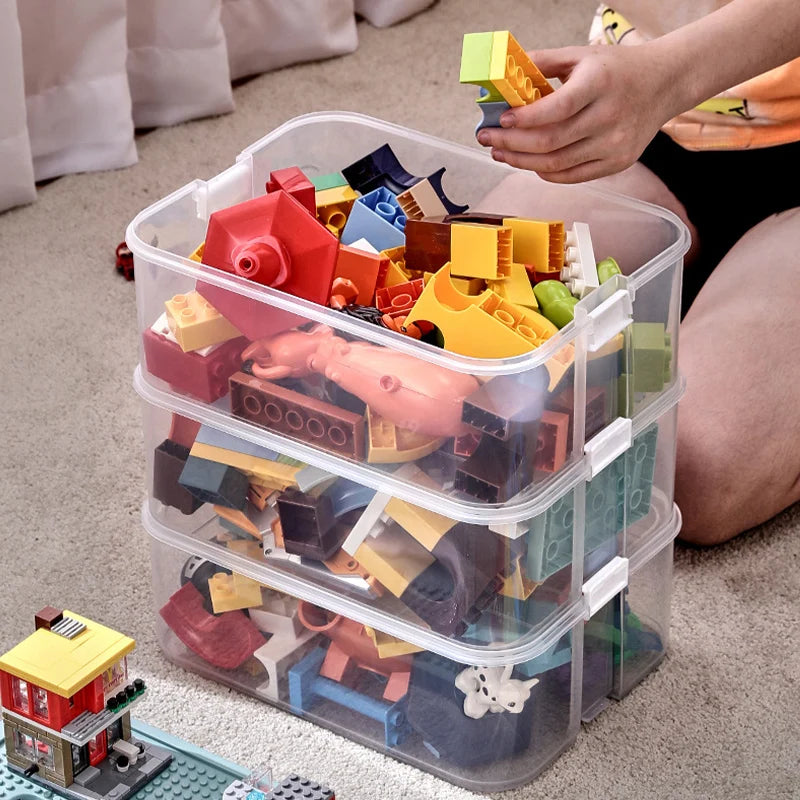 Kids Building Blocks Storage Box – Stackable Organizer Case with Handle