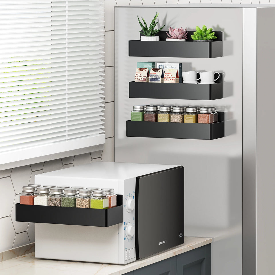 Magnetic Spice Rack Set – 4PCS Fridge Side Shelves & Cabinet Organizer for Kitchen