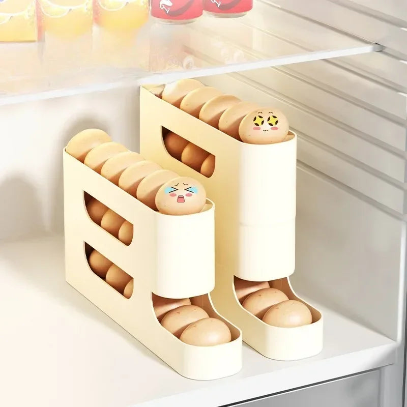 4-Layer Slide Egg Storage Box – Automatic Egg Rolling Ladder Style for Refrigerator, Large Capacity