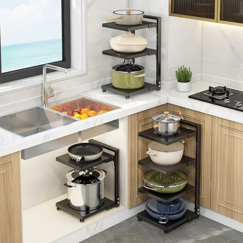 Adjustable Carbon Steel Pot & Pan Storage Rack