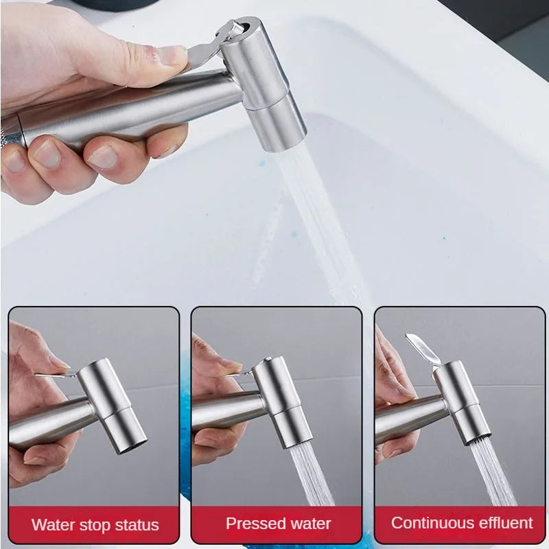 Brushed Stainless Steel Handheld Bidet Sprayer Set – Single Cold Water Faucet