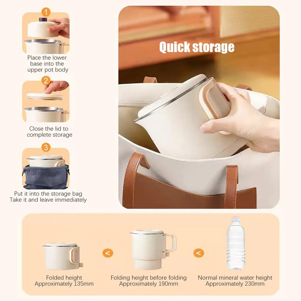 Folding Electric Kettle 220V – 304 Stainless Steel Portable Water & Noodle Cooker
