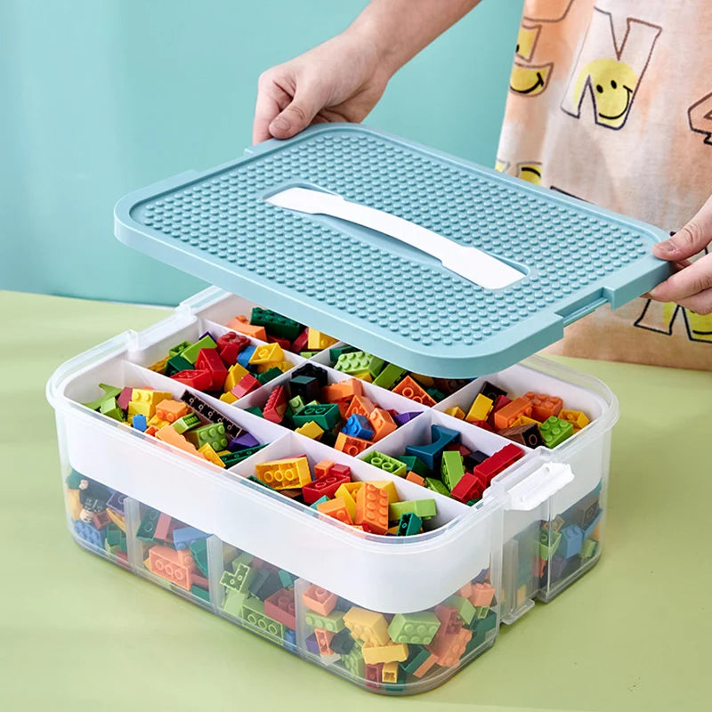 Kids Building Blocks Storage Box – Stackable Organizer Case with Handle